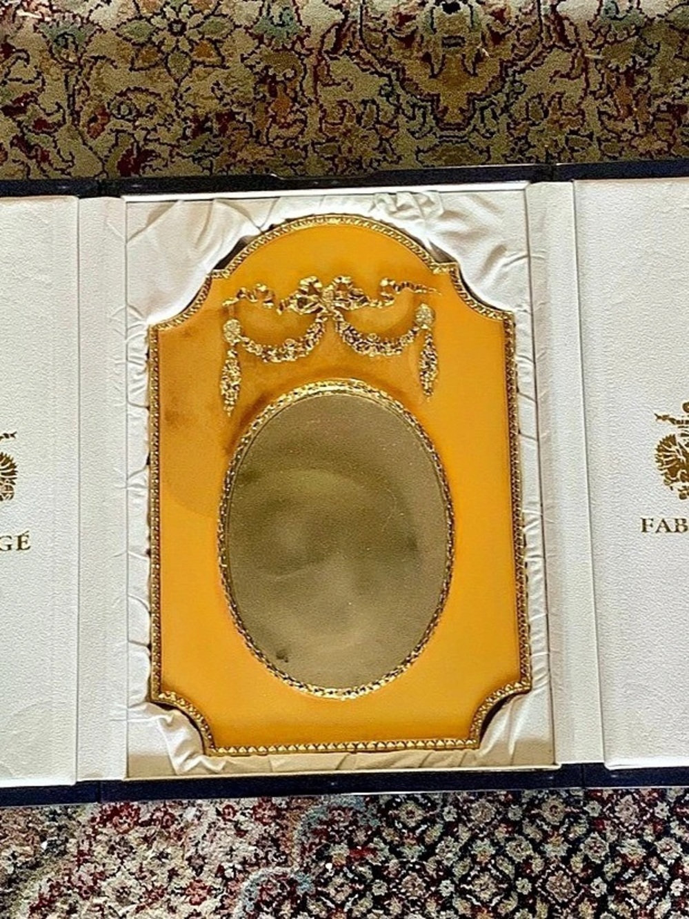 Fabergé Countess picture frame mirror Display Piece in yellow guilloche enamel